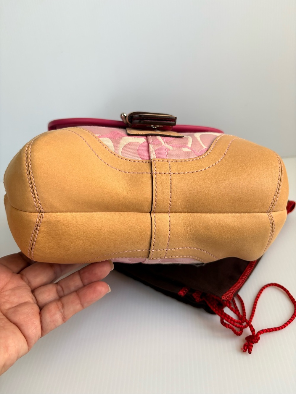 Vintage Coach Soho Y2K Pink Optic Signature Jacquard /Tan Leather EUC - Picture 14 of 16